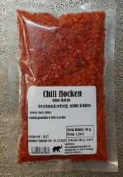 Chili Flocken ohne Kerne, 50g, Indien